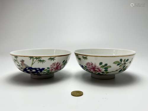 Two famille rose bowls, both marked, Qing Dynasty Pr.