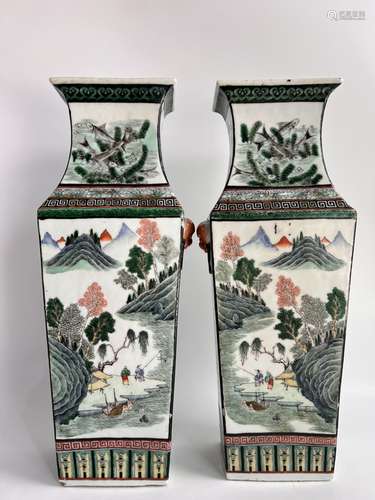 A pair of rectangle famille rose vases, Late Qing Dynasty Pr...