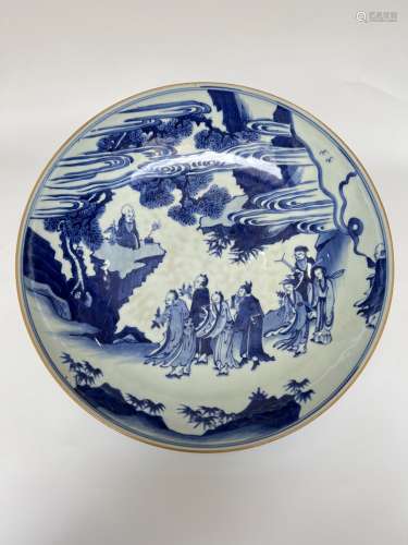 A large blue&white platter, marked, Qing Dynasty Pr.