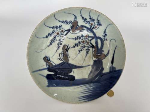 An underglaze red and blue&white platter, Qing Dynasty Pr.