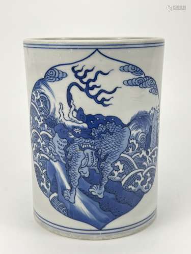 A blue&white brush pot, KangXi Pr.