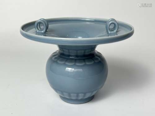 A special type of monochrome blue colour of vase, marked, Qi...