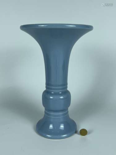 A monochrome blue colour Gu-type vase, marked, Qing Dynasty ...