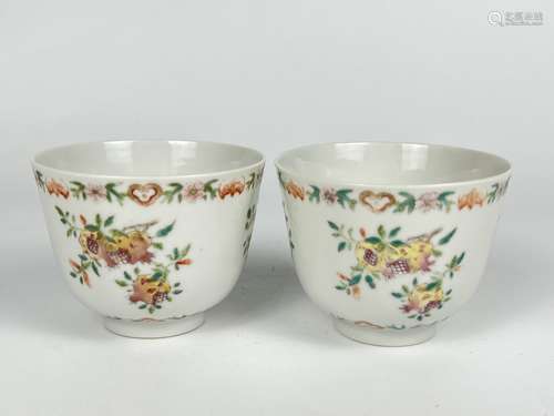 A pair of famille rose cups, marked, Qing Dynasty Pr.