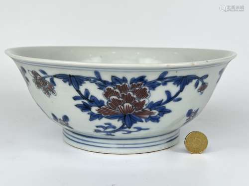 A large underglaze red and blue&white bowl, marked, QianLong...