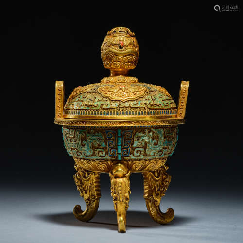 Chinese qing Dynasty pure gold furnace