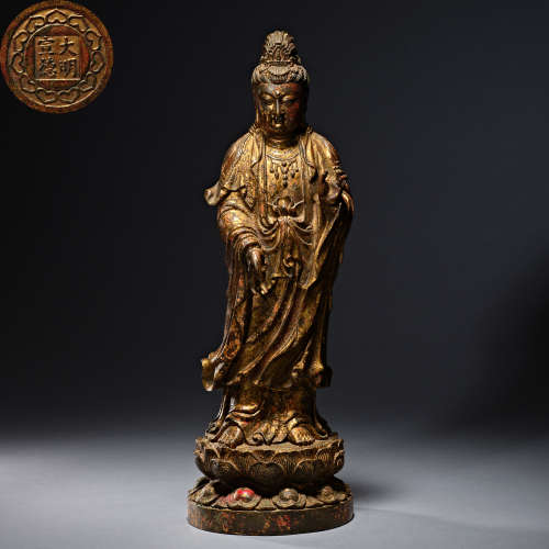 Chinese Ming dynasty gilt statue of Guanyin
