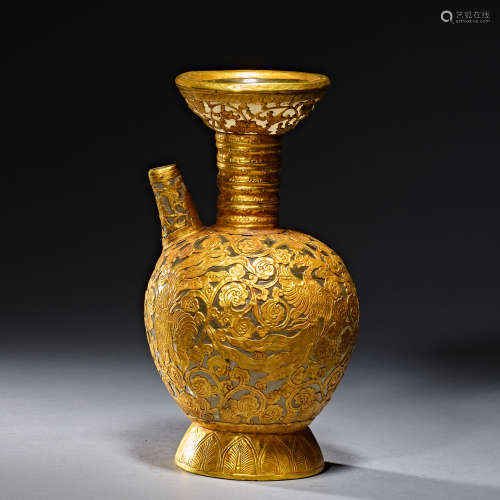 Chinese liao dynasty silver gilt crystal vase