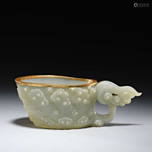Chinese Yuan Dynasty Hetian jade bag gold cup