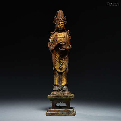 Chinese liao dynasty bronze gilt statue