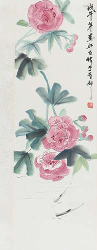 娄师白 芙蓉游鱼 设色纸本立轴