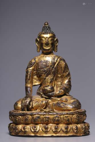 Ming Dynasty, bronze gilt sakyamuni sitting statue