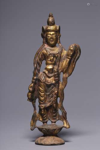 Tang Dynasty, bronze gilt pure bottle guanyin inch like