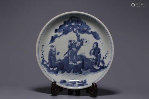 Qing Dynasty, blue and white character story plate