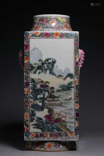 Qing Dynasty, pastel landscape picture cong type bottle