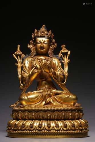 A sitting statue of Manjusri bodhisattva with bronze gilt in...