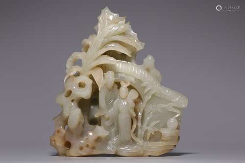 Qing Dynasty, Hetian white jade talent beauty shanzi ornamen...