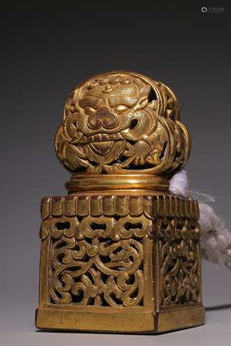 Qing Dynasty, bronze gilt bazaar square seal