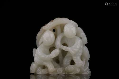 Hetian white jade and two immortal pieces