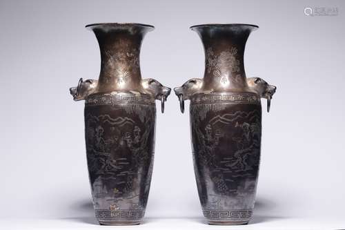 Qing Dynasty, a pair of pure silver godson bottle