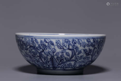 Republic of China, blue and white chrysanthemum pattern bowl