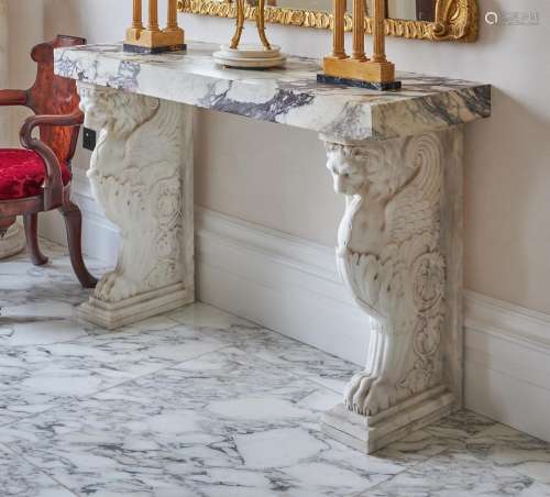 AN ITALIAN WHITE MARBLE AND PAVONAZZETTO MARBLE SIDE TABLE, ...