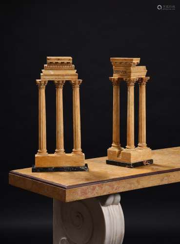 TWO GIALLO ANTICO MODELS OF THE TEMPLES OF VESPASIAN AND CAS...