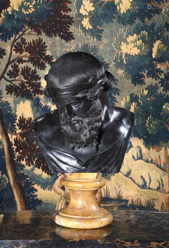 AFTER THE ANTIQUE, A LARGE BRONZE BUST OF DIONYSUS, NAPLES, ...