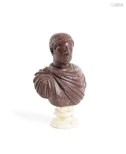 A CARVED RED PORPHYRY BUST OF EMPEROR HADRIAN, ITALIAN, POSS...
