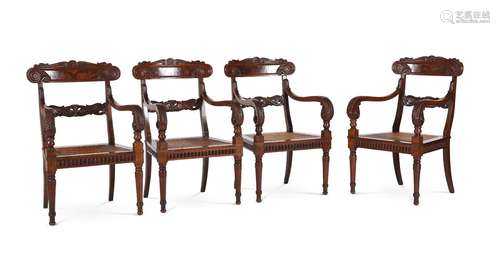 A SET OF FOUR WILLIAM IV MAHOGANY ARMCHAIRS, IN THE MANNER O...