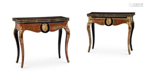 Y A PAIR OF NAPOLEON III SCARLET TORTOISESHELL & BRASS M...