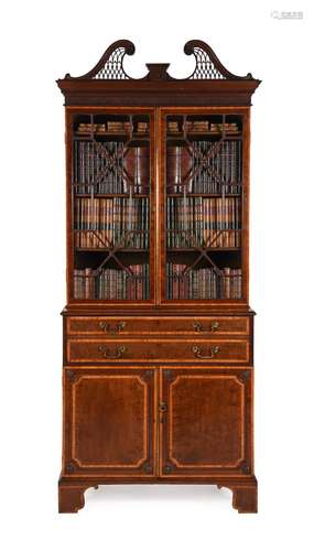 Y A GEORGE III MAHOGANY AND SATINWOOD BANDED SECRETAIRE BOOK...