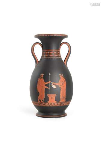 A WEDGWOOD BLACK BASALT 'ENCAUSTIC' DECORATED VASE, LATE 18T...