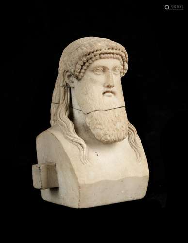 AFTER THE GREEK ANTIQUE, A SMALL CARVED STONE HERM BUST, ITA...