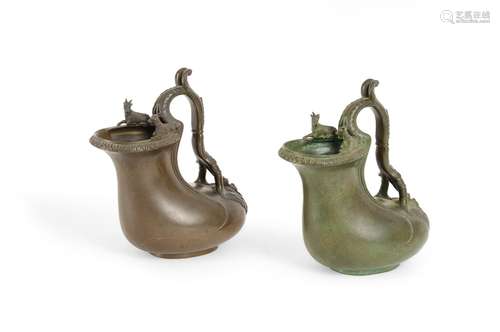 AFTER THE ANTIQUE, TWO 'GRAND TOUR' BRONZE ASKOS JUGS, PROBA...