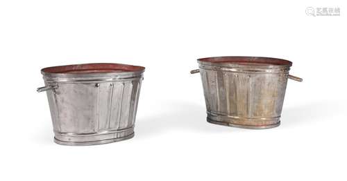 A PAIR OF FRENCH METAL WINE COOLERS OR LOG BINS, 20TH CENTUR...