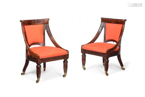 A PAIR OF MAHOGANY 'CURRICLE' CHAIRS, CIRCA 1820 AND LATER