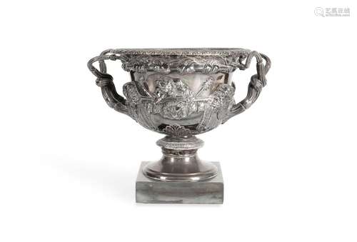 A SILVER PLATED MODEL OF THE WARWICK VASE, 19TH CENTURY