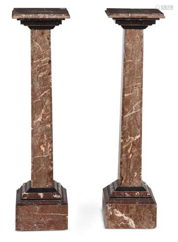 A PAIR OF MARBLE PEDESTAL COLUMNS, LATE 19TH/EARLY 20TH CENT...