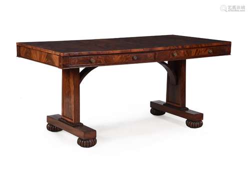 A GEORGE IV FIGURED MAHOGANY LIBRARY TABLE, CIRCA 1825