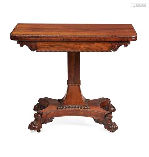 Y A GEORGE IV ROSEWOOD CARD TABLE, IN THE MANNER OF WILLIAM ...