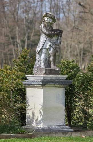 A CARVED MARBLE FIGURE OF A GENTLEMAN HOLDING A BOOK, DUTCH,...