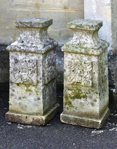 A PAIR OF CARVED LIMESTONE STONE PLINTHS, LATE 19TH CENTURY