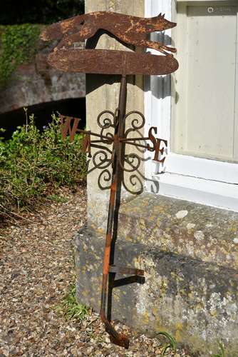 AN IRON WEATHER VANE WITH RUNNING FOX SURMOUNT, 20TH CENTURY