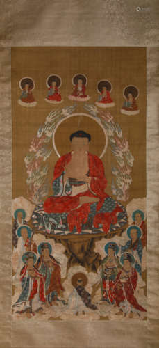 Chinese Buddha Painting Silk Scroll, Anonymous