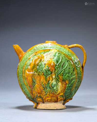 Sancai-Glazed Dragon Oblate Pot