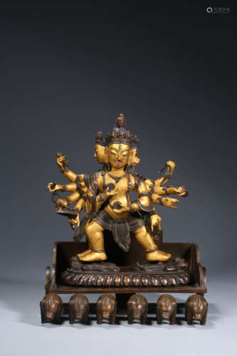 Gilt-Lacquer Bronze Figure of Ten-Armed Deity