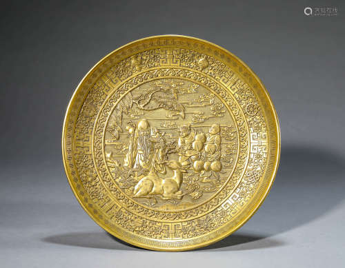 Gilt-Bronze Babao Boy and Longevity Plate
