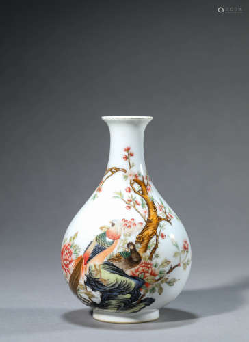 Famille Rose Flower and Bird Inscribed Yuhuchunping
