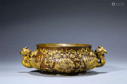 Gilt-Bronze Double Phoenix-Eared Censer